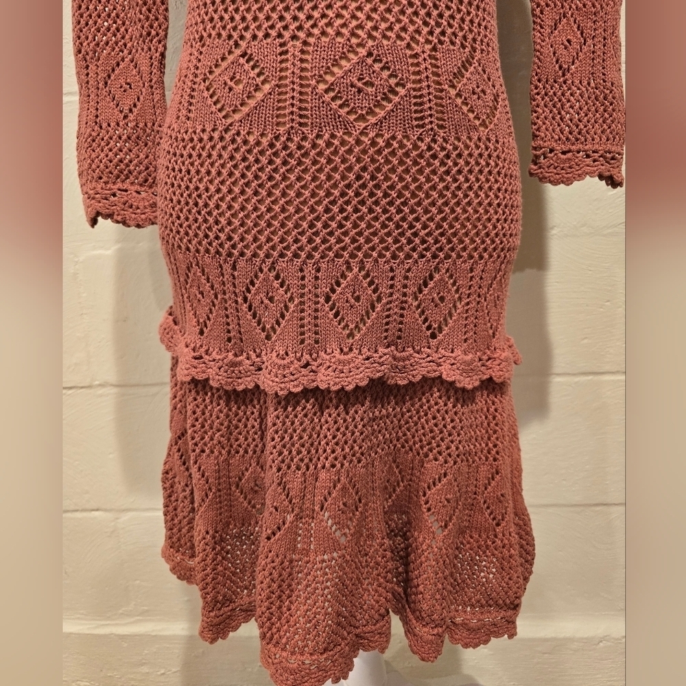 Women's Moda International Vintage Cotton Crochet Dress Rust Medium. - Picture 4 of 15